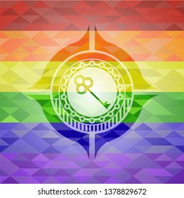 key icon on mosaic background with the colors of the LGBT flag
