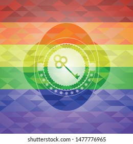 key icon on mosaic background with the colors of the LGBT flag