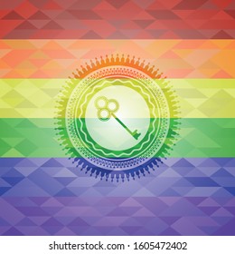 key icon on mosaic background with the colors of the LGBT flag