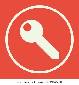 Key icon , on red background, white circle border, white outline