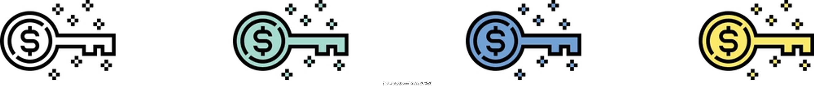 key icon. Outline, Green, Blue and Yellow Style Design Isolated On White Background
