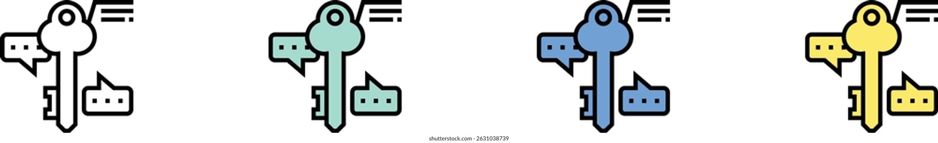 key icon. Outline, Green, Blue and Yellow Style Design Isolated On White Background
