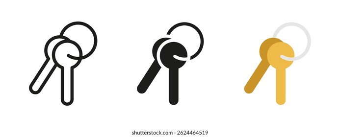 Key icon. Pair of keys on a metal ring vector illustration. Symbol of access, security and lock mechanisms for homes, safes or personal belongings.