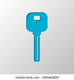 key icon. Paper design. Cutted symbol with shadow