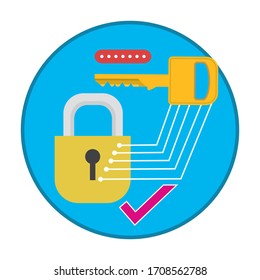 Icono clave protegido con contraseña, ilustración vectorial caricatura