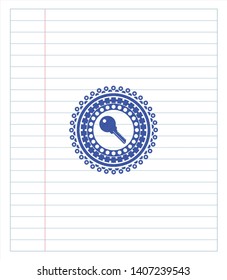 key icon pen draw. Blue ink. Vector Illustration. Detailed.