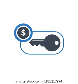 Key icon. Rent a car, rent home, sale key icon with vector illustration and flat style design.