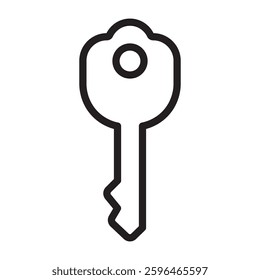 Key icon, security and access control symbol, black and white vector illustration isolated on white background.