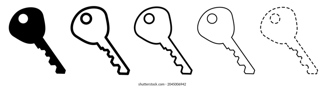 Icono de tecla. Conjunto de iconos negros de las teclas en un estilo lineal plano. Símbolo de clave aislado. Ilustración vectorial.