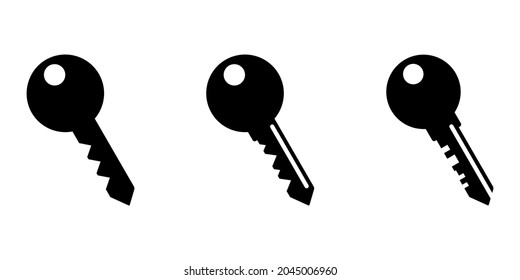 Key icon. Set of black icons of keys in flat design. Vector illustration. Key symbol isolated