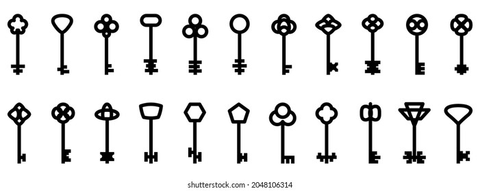 Key icon. Set of black icons of keys in flat design. Vector illustration. Key symbol isolated