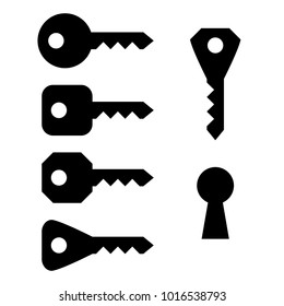 Key icon set, black isolated on white background, vector illustration.