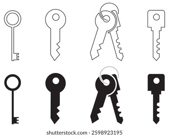 Key icon set. editable stroke