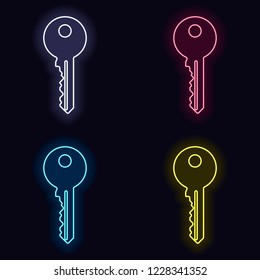 key icon. Set of fashion neon sign. Casino style on dark background. Seamless pattern