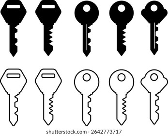 key icon set. House security sign symbol. Password symbol. Door key hole icons. Home protection sign. privacy symbols
