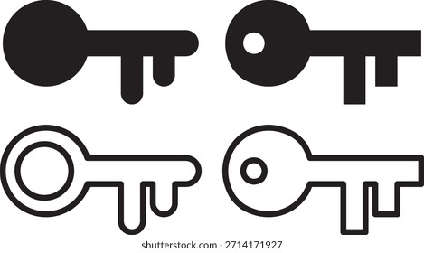 key icon set, house key icon security sign, black and white vector style collection, Key vector icon. Key symbol,
