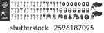 Key icon set isolated on transparent. Keys and locks. Antique key silhouettes, keyhole and car key and hand holds a bunch of keys set. 