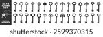 Key icon set isolated on transparent. Antique key silhouettes. Medieval and modern keys, vintage shapes set. House key icon security symbol. 