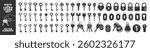 Key icon set isolated on transparent. Keys and locks. Antique key silhouettes, keyhole and car key set. 
