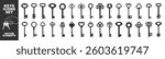 Key icon set isolated on transparent. Antique key silhouettes. Medieval and modern keys, vintage shapes set. House key icon security symbol. 