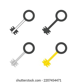 Key icon set. Keys silhouette, Golden keys signs isolated on white background. Set of different types house keys. Symbol of Security or Privacy. Modern and retro skeleton access. Vector illustration.