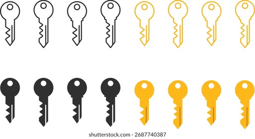 Conjunto de iconos de teclas. Línea y estilo atrevido. Símbolo de acceso