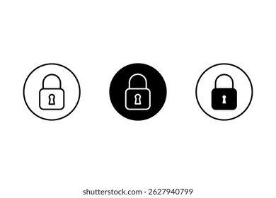 Key icon set. Locked padlock icon in circle style. Security symbol. Vector illustration on white background