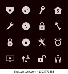 key icon set with open lock, key and wrench screwdriver vector illustration