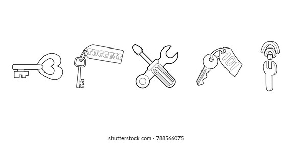 Key icon set. Outline set of key vector icons for web design isolated on white background