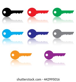 Key Icon Set With Reflection