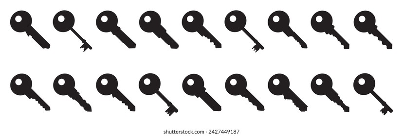 Key Icon set. Key vector icon. Set of black silhouettes of door case. Vector illustration