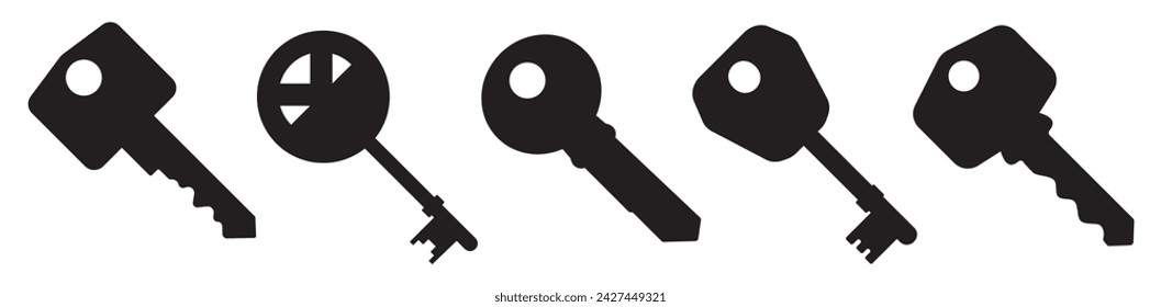 Key Icon set. Key vector icon. Set of black silhouettes of door case. Vector illustration