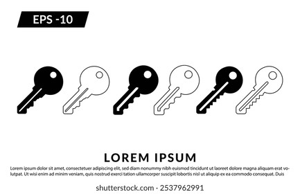 Key icon set. Key vector icon. Key symbol. Key vector icon illustration isolated on a white background.