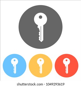 key icon. Set of white icons on colored circles