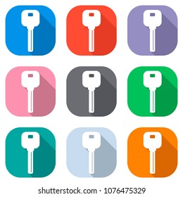 key icon. Set of white icons on colored squares for applications