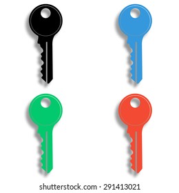 key icon with shadow - colored vector set