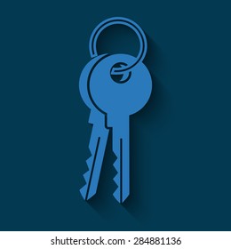  Key icon with shadow on a blue background