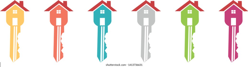 Key icon in the shape of a blue and grey house