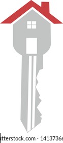 Key icon in the shape of a blue and grey house