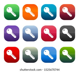 Key icon shiny square buttons set illustration design isolated on white background