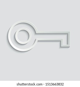 key icon/ simple unlock symbol/ black vector icon, line style paper with shadow 
