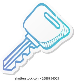 Key icon in sticker color style. Safety protection house home property