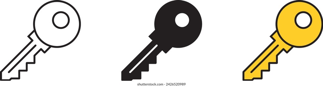 Key Icon, Symbol Lined, Isolated and Colored Style. Vector Illustration