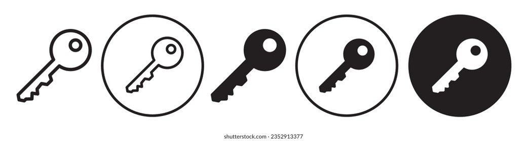 Key Icon. Symbol of private account  login key password to enter the home or room. Flat vector set of secret locker key to open or close the house. Outline logo sign of car or door key safe guard