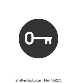 Key icon symbol. Round button. Security access logo. Simple flat shape safety sign. Black silhouette isolated on white background. Vector illustration image.