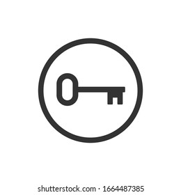 Key icon symbol. Round button. Security access logo. Simple flat shape safety sign. Black silhouette isolated on white background. Vector illustration image.