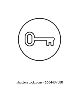 Key icon symbol. Round button. Security access logo. Simple flat shape safety sign. Black silhouette isolated on white background. Vector illustration image.