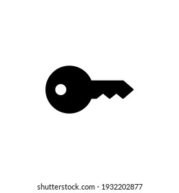 Key icon symbol. Security access logo. Simple flat shape safety sign. Black silhouette isolated on white background. Vector illustration image.