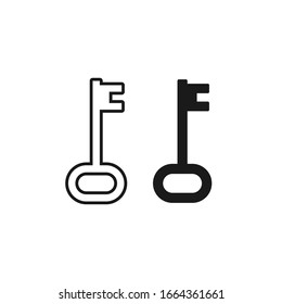 Key icon symbol set. Security access logo. Simple flat shape safety sign. Black silhouette and outline version isolated on white background. Vector illustration image.
