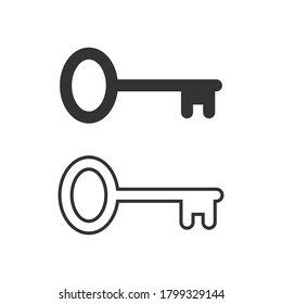 Key icon symbol set. Security access logo. Simple flat shape safety sign. Black silhouette isolated on white background. Vector illustration image.